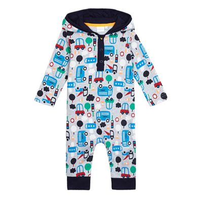 bluezoo Baby boys' grey transport print romper suit